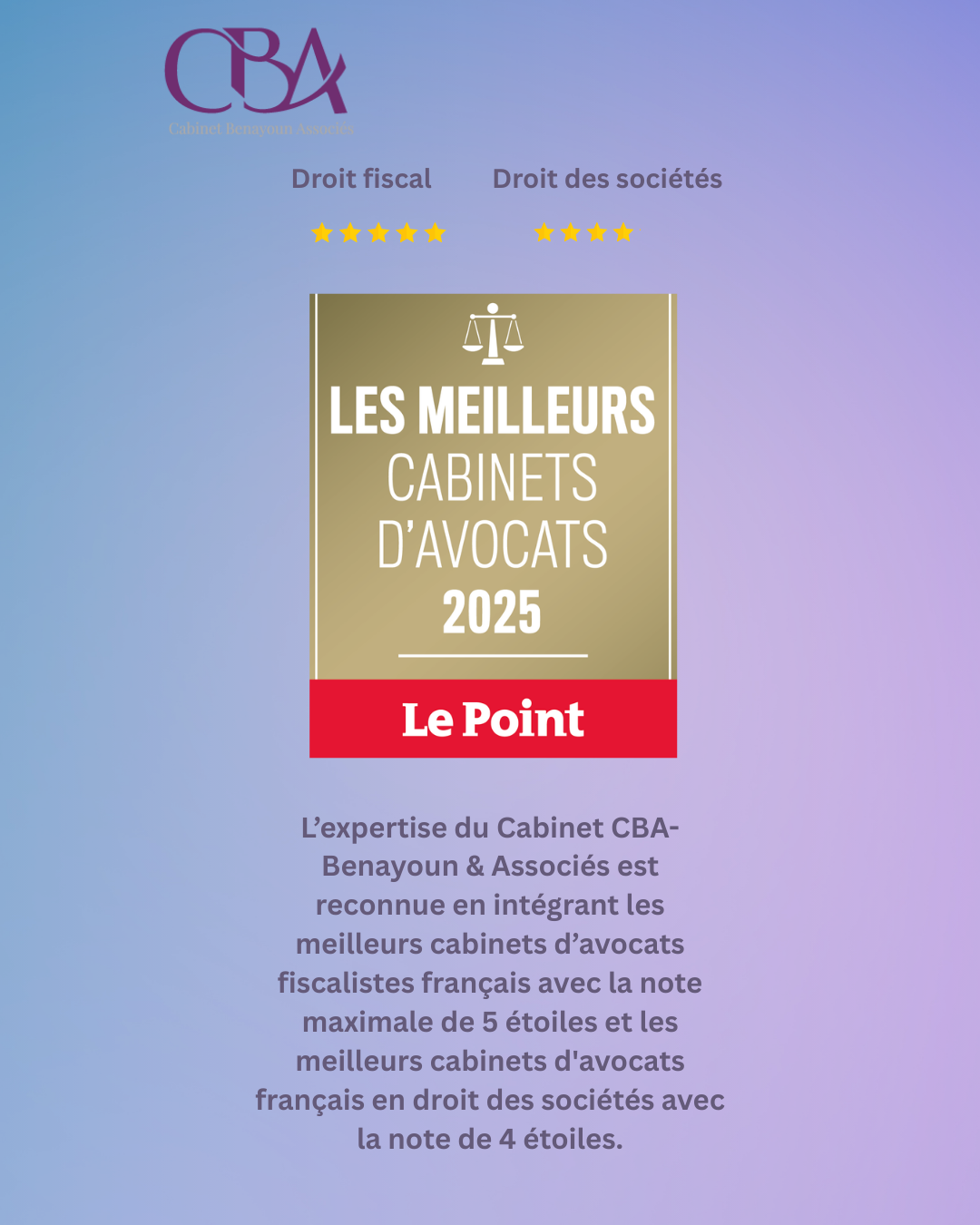 Palmarès Le Point des meilleurs cabinets d’avocats en France pour l’année 2025