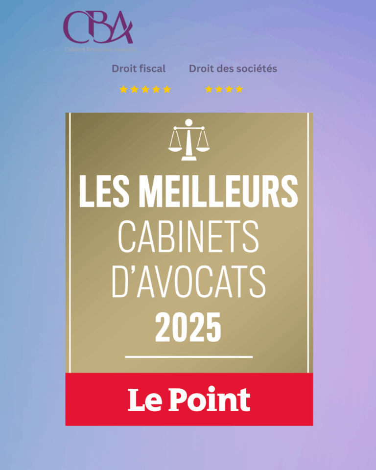 CBA Cabinet Benayoun & Associés se distingue dans la septième édition du palmarès LE POINT des meilleurs cabinets d'avocats en France pour l'année 2025.