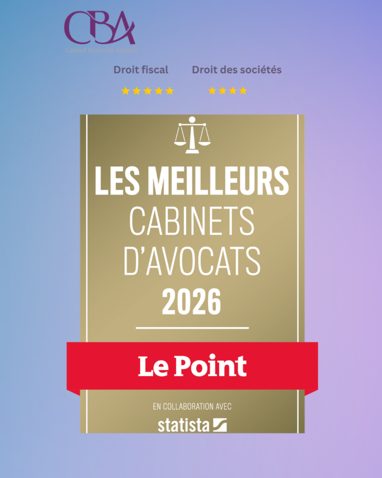 le cabinet d’avocats CBA Cabinet Benayoun & Associés et distingue dans le palmarès du POINT des meilleurs cabinets d’avocats en France pour 2026 avec la note maximale de 5 étoiles ⭐⭐️⭐️⭐️⭐️en droit fiscal et de 4 étoiles ⭐⭐️⭐️⭐️en droit des sociétés